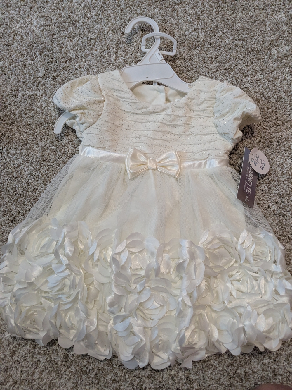 Nannette Ivory Satin Bow & Rosette Tulle Dress